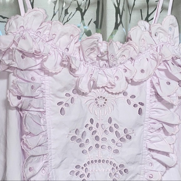 La vie Rebecca Taylor purple eyelet ruffle poplin cami spaghetti strap tank top - Picture 6 of 12